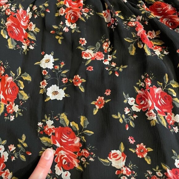 FOREVER 21 Black Red Floral / Sheer Black Lace Back Mini Fit Flare Dress NO BELT - Picture 15 of 16